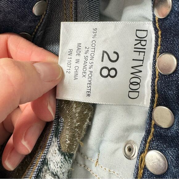 Driftwood High Rise Camo Embroidered Studded Raw Hem Blue Jeans Womens 28 Jackie - Picture 10 of 10